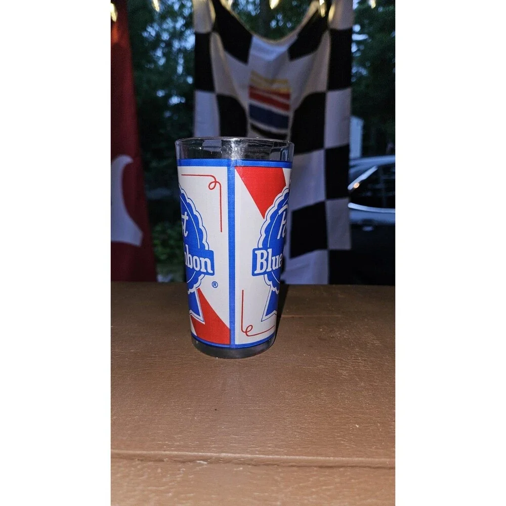 Vintage Pabst Blue Ribbon PBR & Budweiser Beer Glasses Set of 2 12 oz Barware